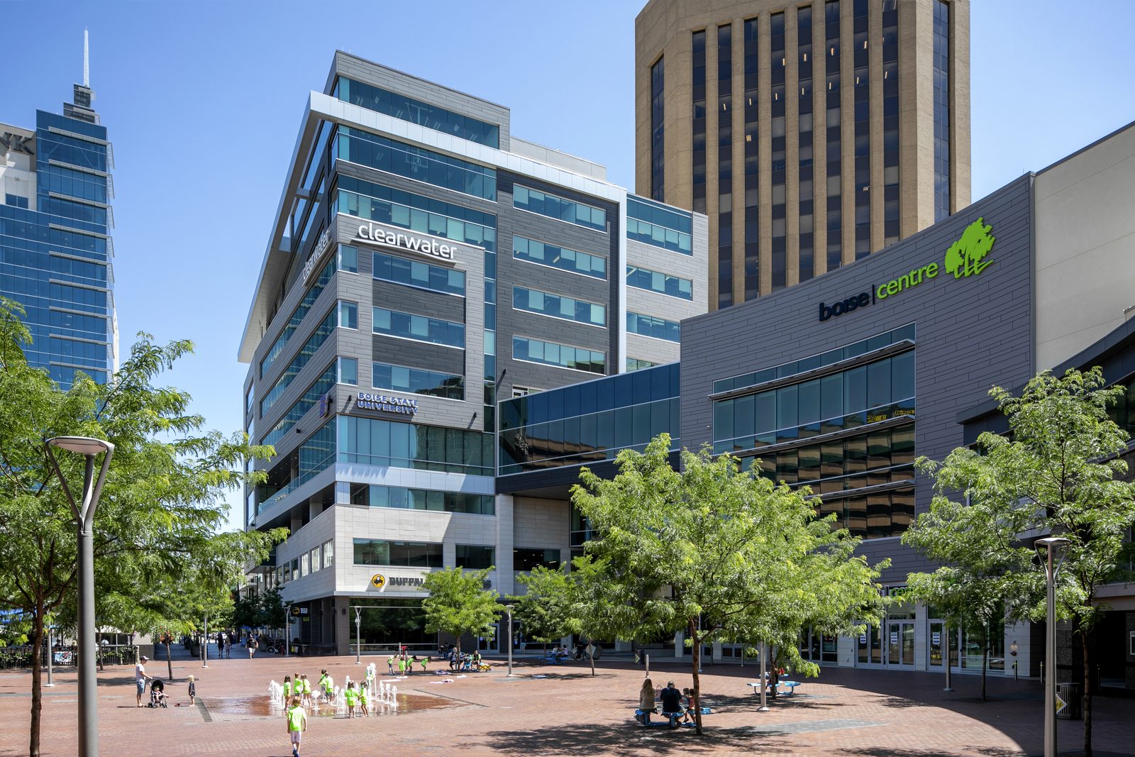 Public plaza and office towers in downtown Boise, Idaho