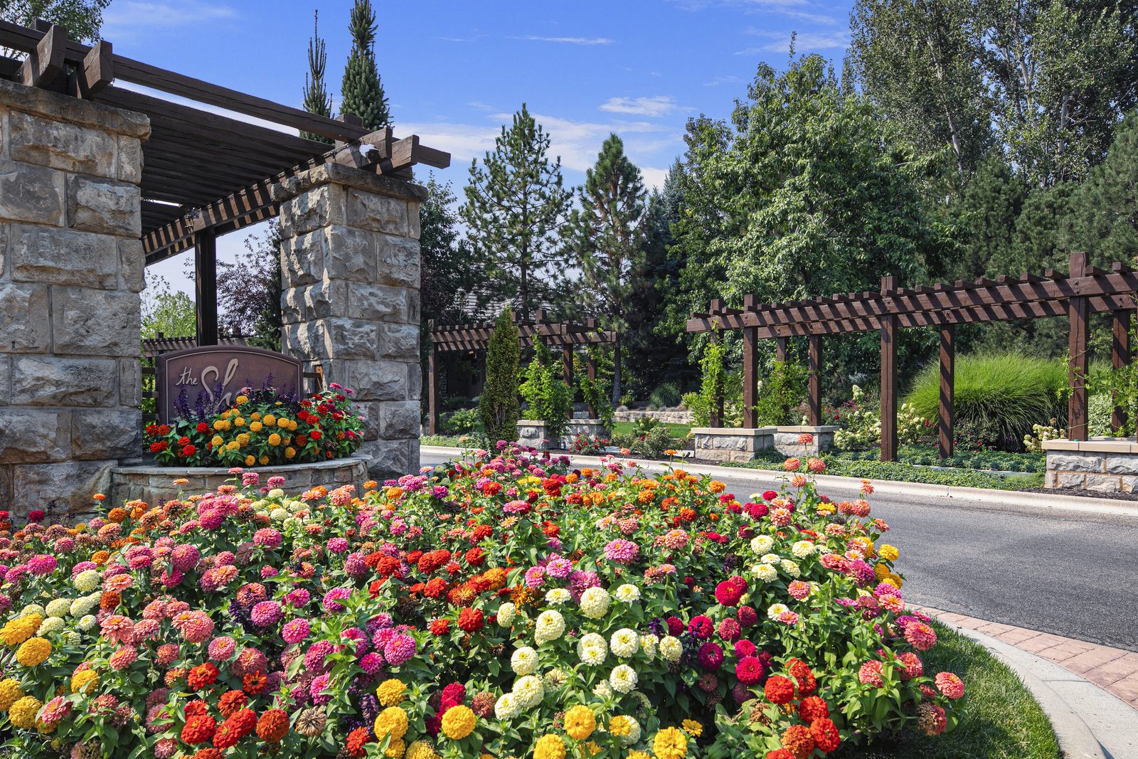 Flowering entry to a residential neighborhood in the Boise, Idaho area