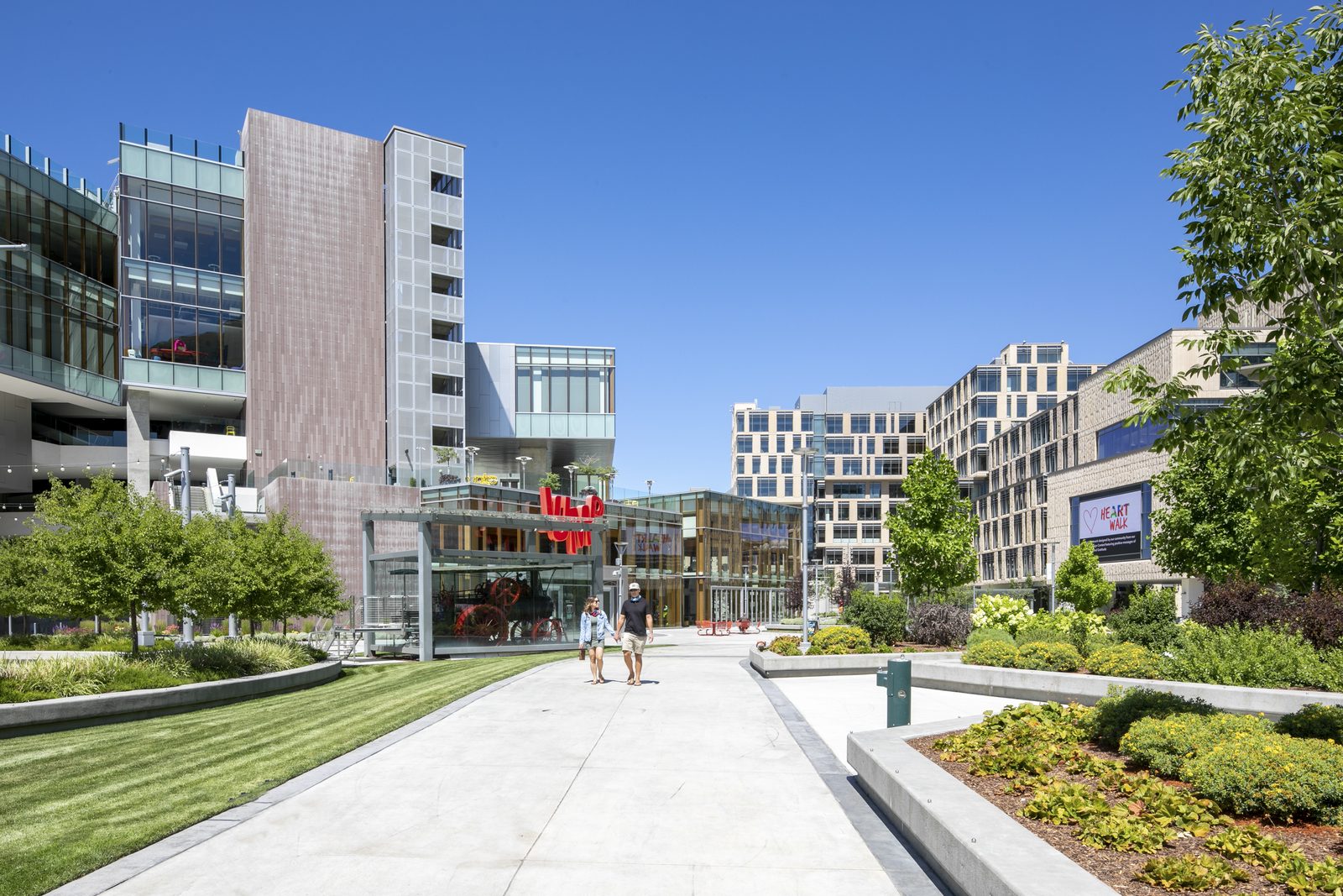 Landscaped walkway between office buildings in downtown Boise, Idaho